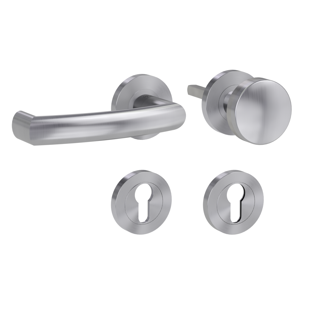 knob handle rose set LORITA PROF screw on panic rose set round knob R2 38-50mm brushed steel L