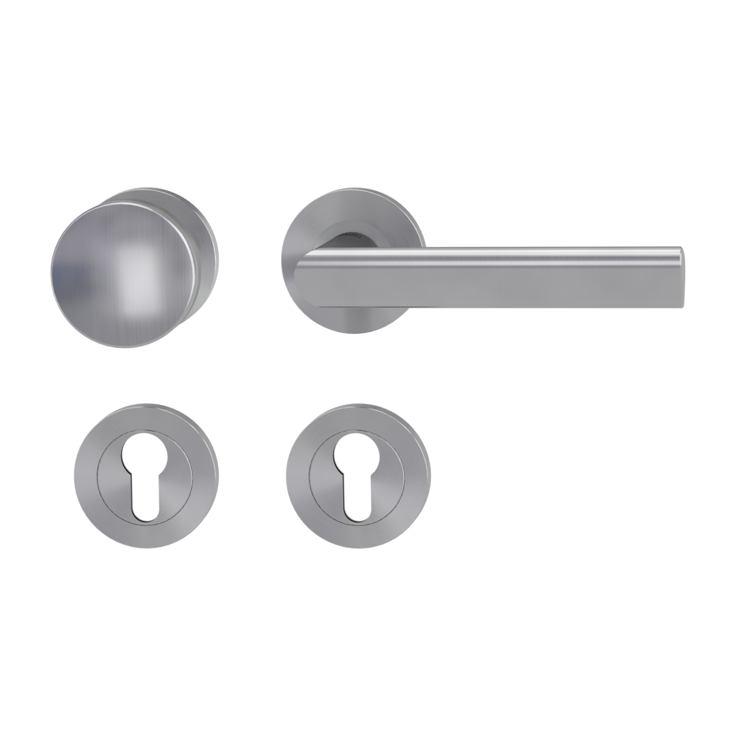 knob handle rose set TRI 134 screw on cl3 rose set round knob R2 brushed steel R