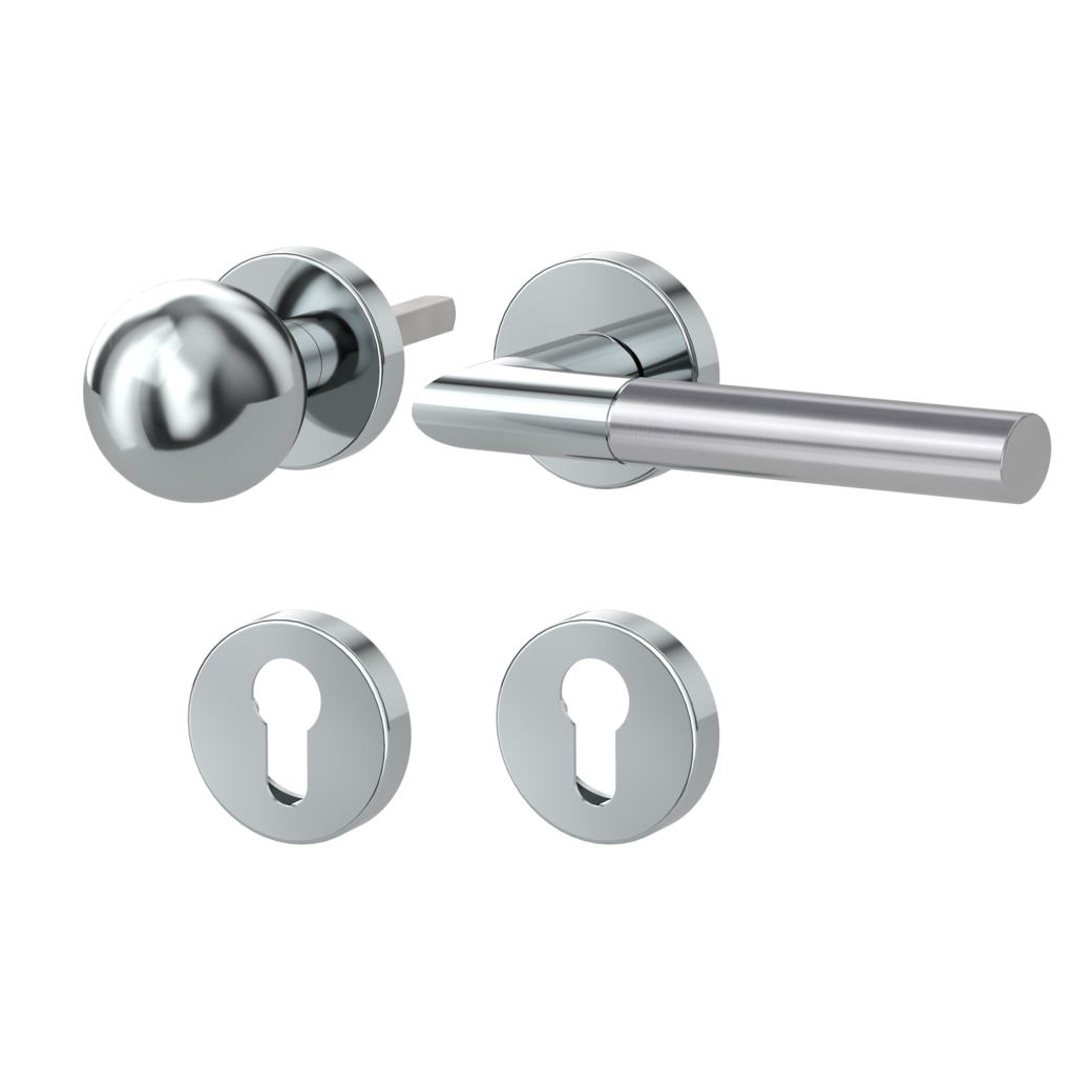 knob handle rose set ARICA clip on cl3 rose set round knob R4 polished/brushed steel R