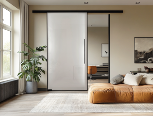 Salón con sistema de puertas correderas Planeo Air La imagen muestra un salón con sistema de puertas correderas Planeo Air