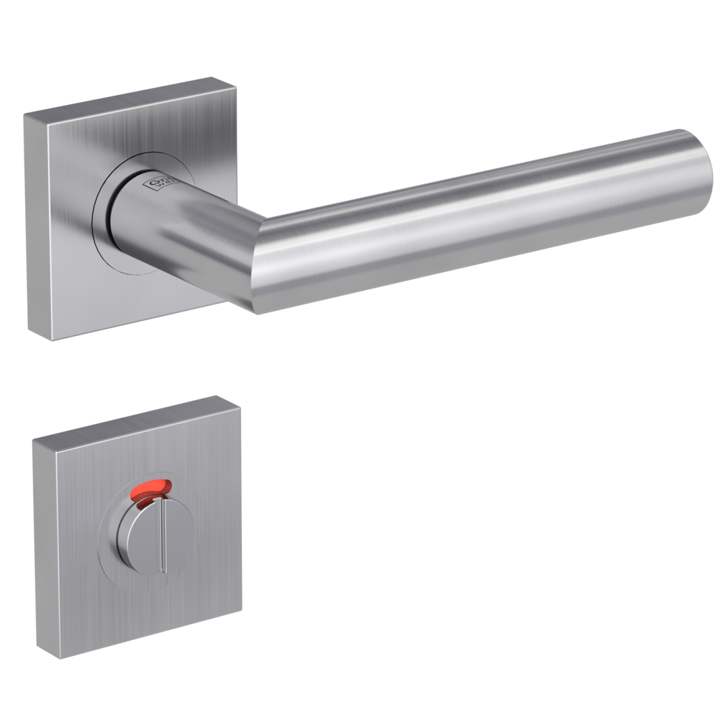 door handle set LUCIA PROF screw on cl3 rose set square wc red/white brushed steel