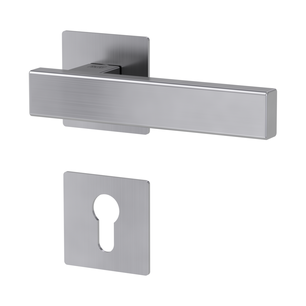 CUBICO PIATTA S QUATTRO door handle set Flat escutcheons straight-edged Satin stainless steel profile cylinder