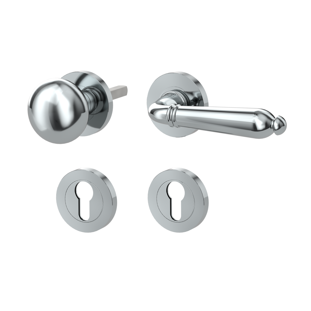 knob handle rose set CAROLA screw on cl4 rose set round knob R21 chrome R