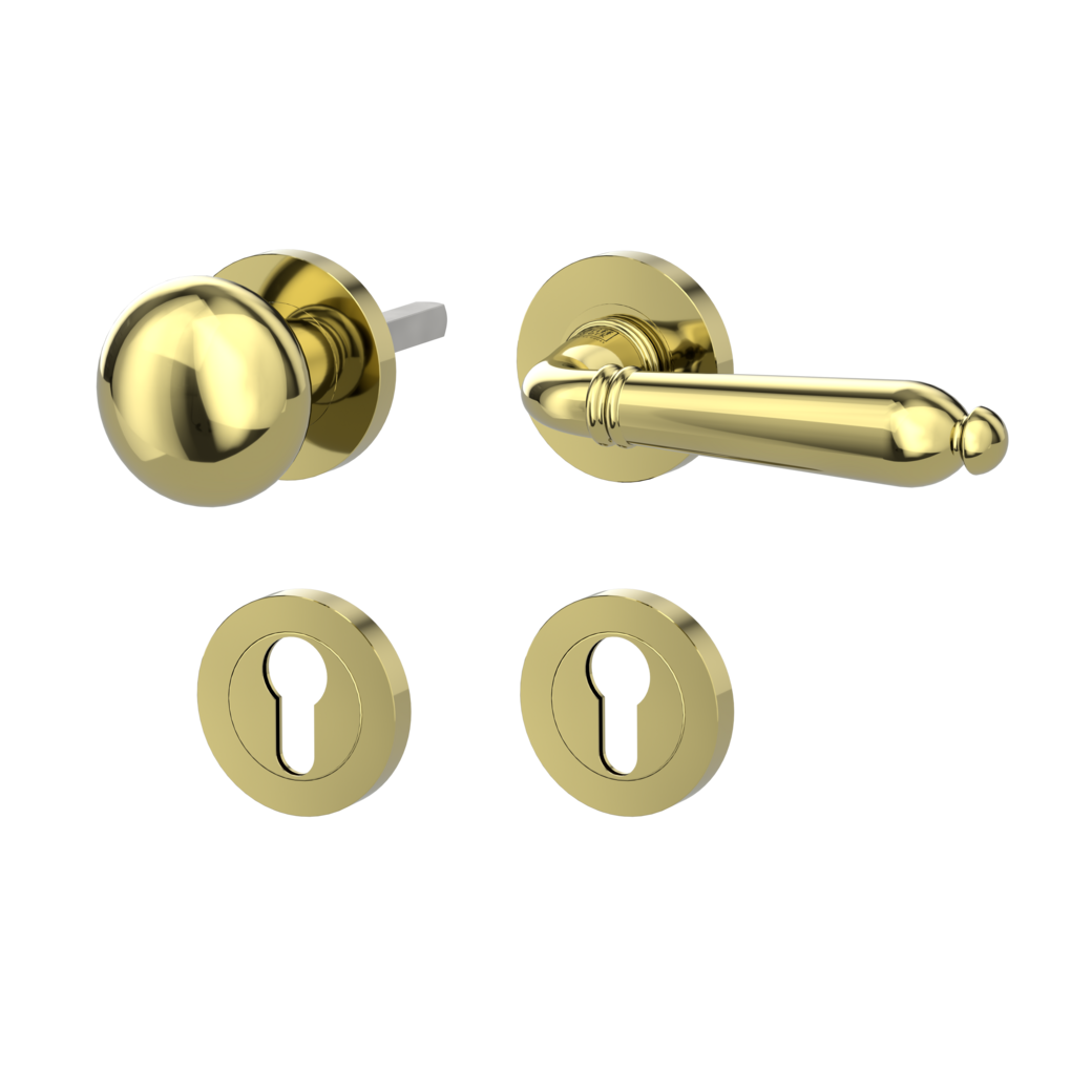 knob handle rose set CAROLA screw on cl4 rose set round knob R21 brass look R