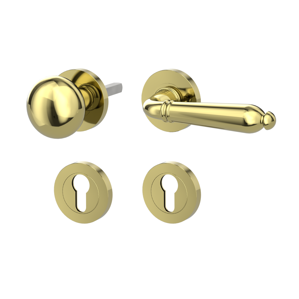 CAROLA alternate set Screw-on system GK4 round escutcheons Knob R21 brass effect R