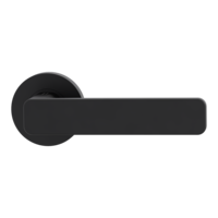 The image shows the Griffwerk door handle set MINIMAL MODERN in the version with rose set round unlockable screw on graphite black