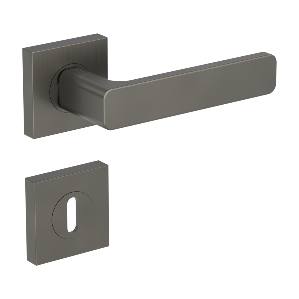 MINIMAL MODERN door handle set Screw-on sys.GK4 straight-edged escut. Cipher bit cashmere grey