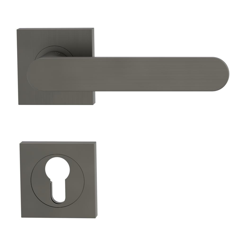 AVUS door handle set Screw-on sys.GK4 straight-edged escut. Profile cylinder cashmere grey