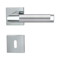 Isolated product image in perfect product view shows the GRIFFWERK rose set square CHRISTINA QUATTRO in the version mortice lock - polished/brushed steel - clip on technique