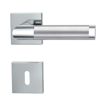Isolated product image in perfect product view shows the GRIFFWERK rose set square CHRISTINA QUATTRO in the version mortice lock - polished/brushed steel - clip on technique
