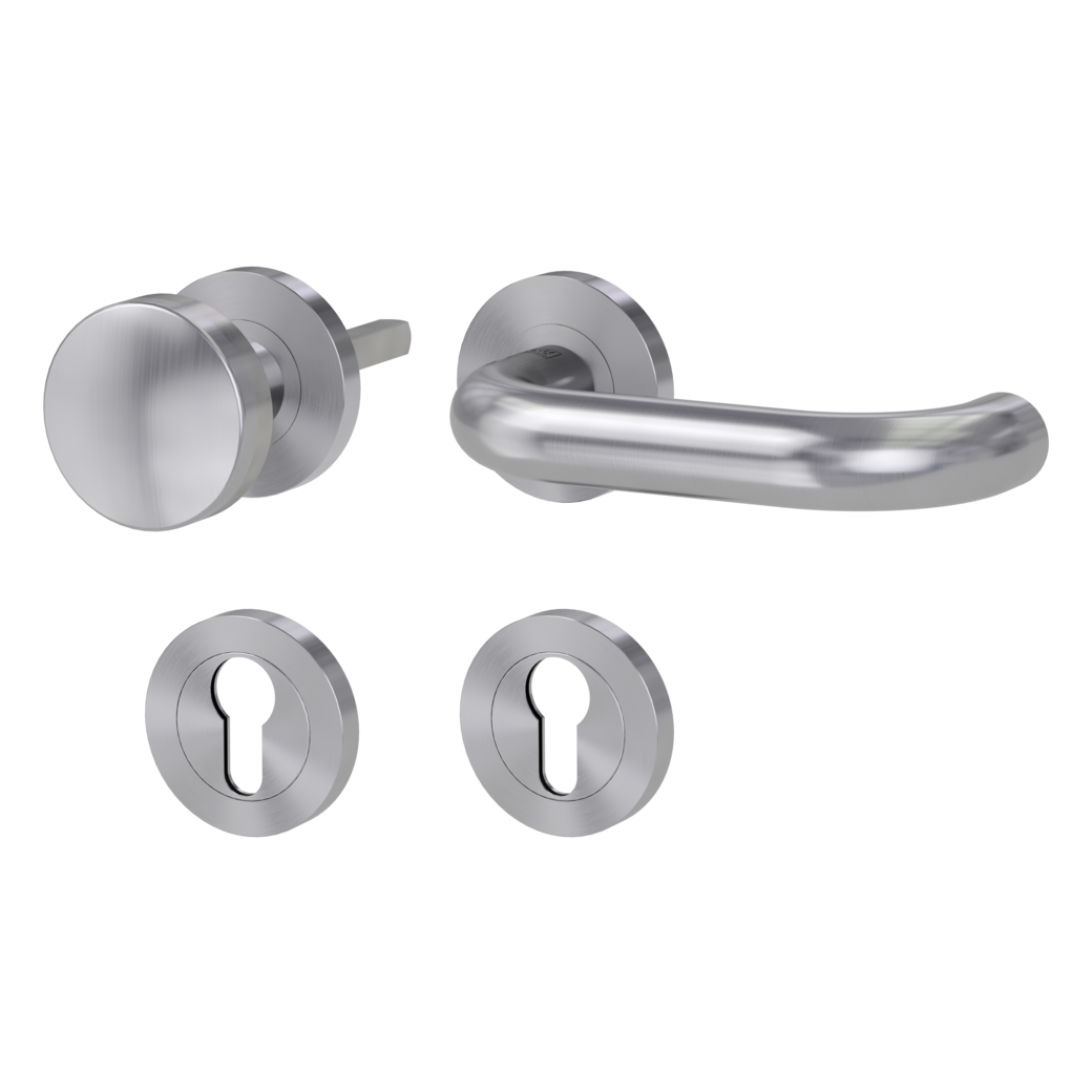 knob handle rose set ALESSIA PROF screw on cl4 rose set round knob R2 brushed steel R