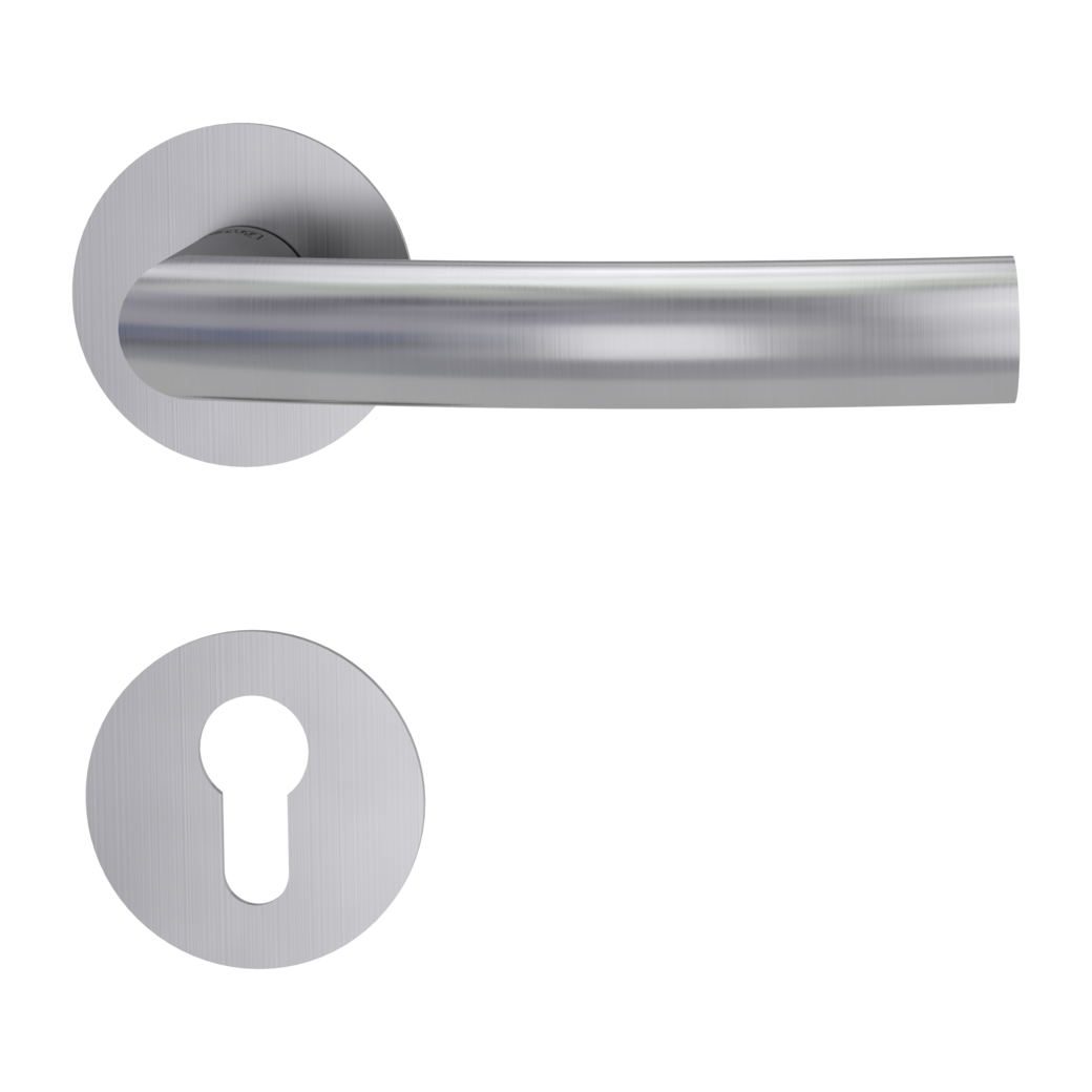 door handle set LORITA PIATTA S flat rose rose set round euro profile brushed steel