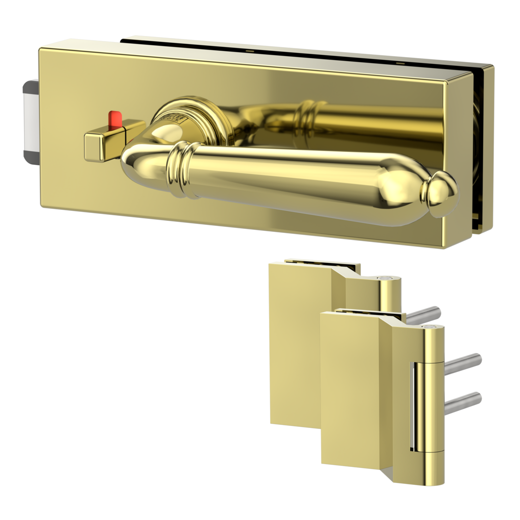 glass door lock set PURISTO S smart2lock silent 3-part hinges CAROLA brass look