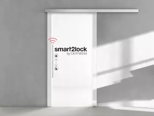PLANEO smart2lock: No molestar con sólo pulsar un botón: privacidad para habitaciones con puertas correderas con un cómodo manejo con 1 mano.