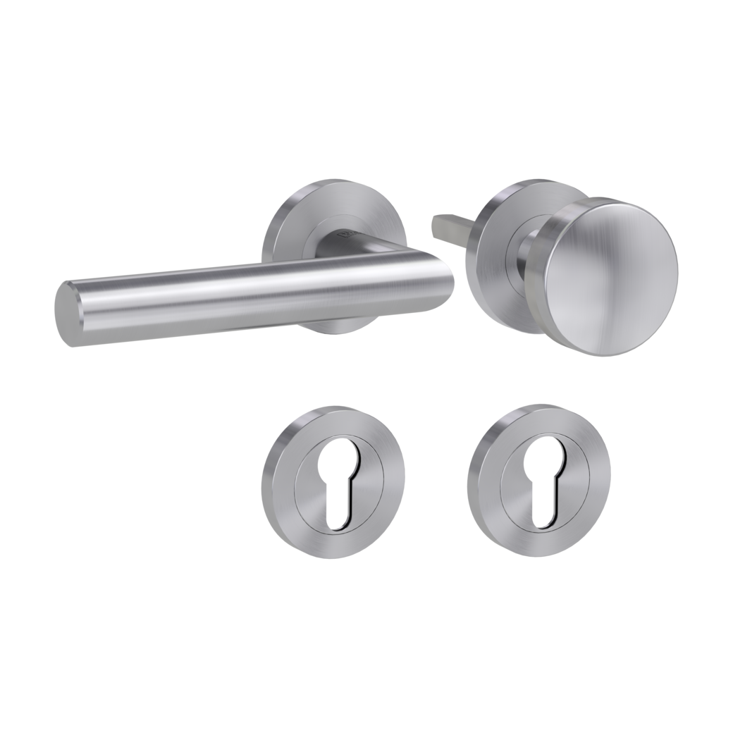 knob handle rose set LUCIA PROF screw on FP rose set round knob R2 38-50mm brushed steel L