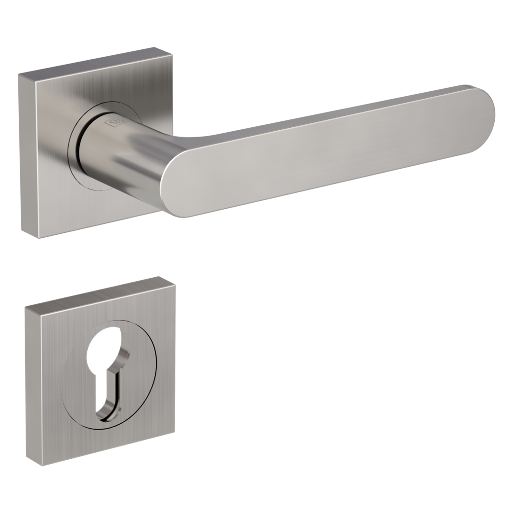 AVUS door handle set Screw-on sys.GK4 straight-edged escut. Profile cylinder velvet grey