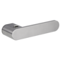 Isolated product image in the right-turned angle shows the GRIFFWERK door handle set without roses AVUS ONE in the surface velvety grey version  smart2lock