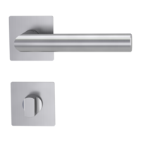 Freigestelltes Produktbild im idealen Blickwinkel fotografiert zeigt die GRIFFWERK Rosettengarnitur ULMER GRIFF PROF in der Ausführung WC-Schließer - Edelstahl matt - Schraubtechnik Innenansicht 