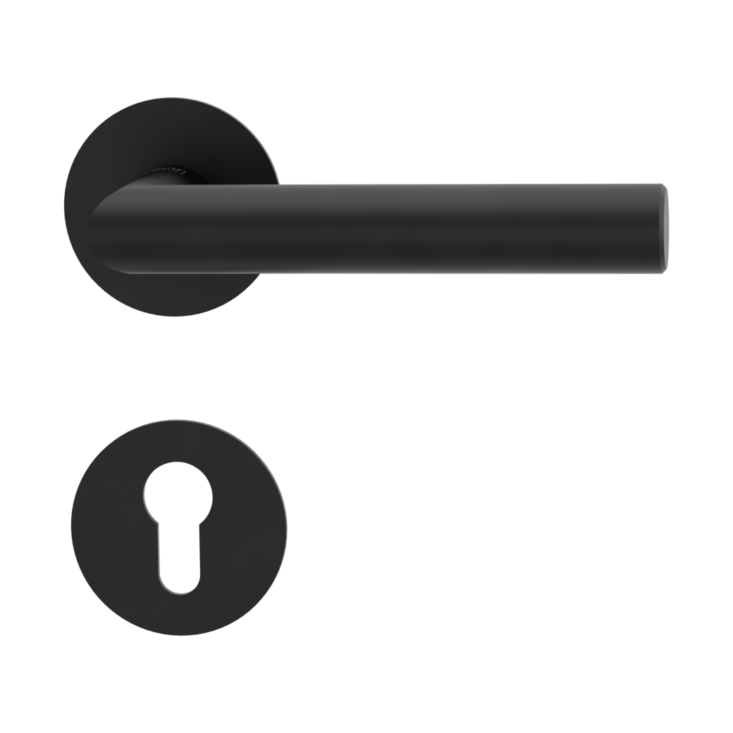 LUCIA PIATTA S door handle set Flat escutcheons round Profile cylinder graphite black