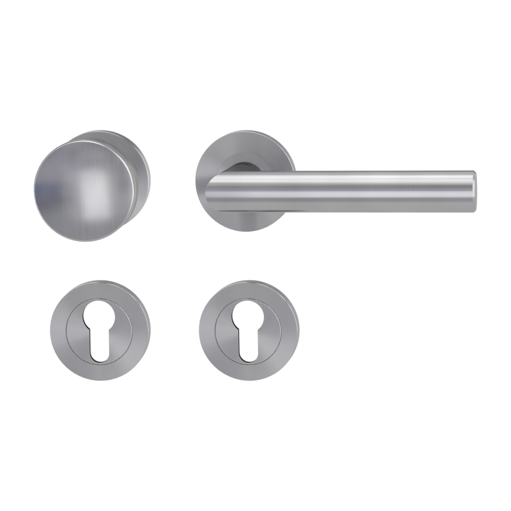 knob handle rose set LUCIA PROF screw on FP rose set round knob R2 38-50mm brushed steel R