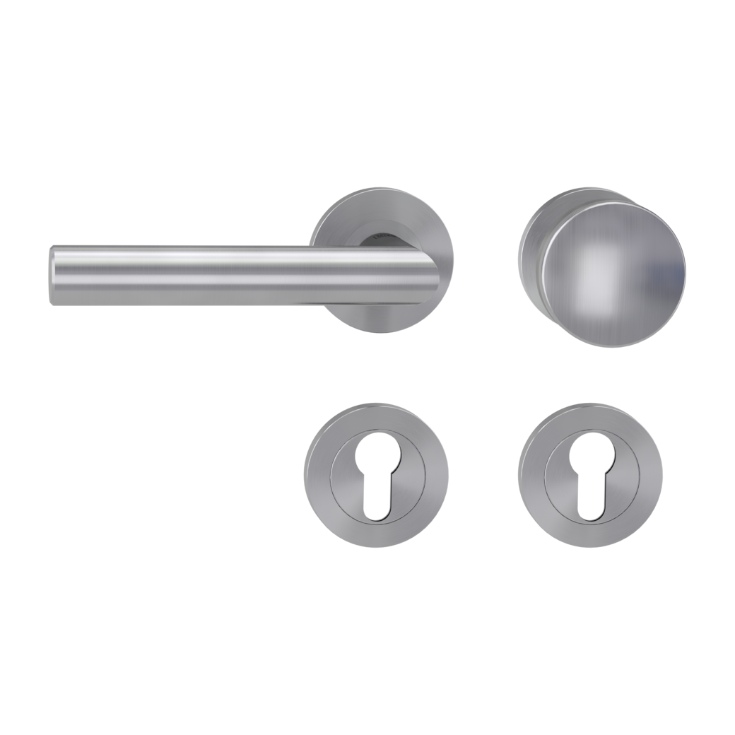 LUCIA PROF alternate set Screw-on system GK3 round escutcheons Knob R2 satin stainless steel L