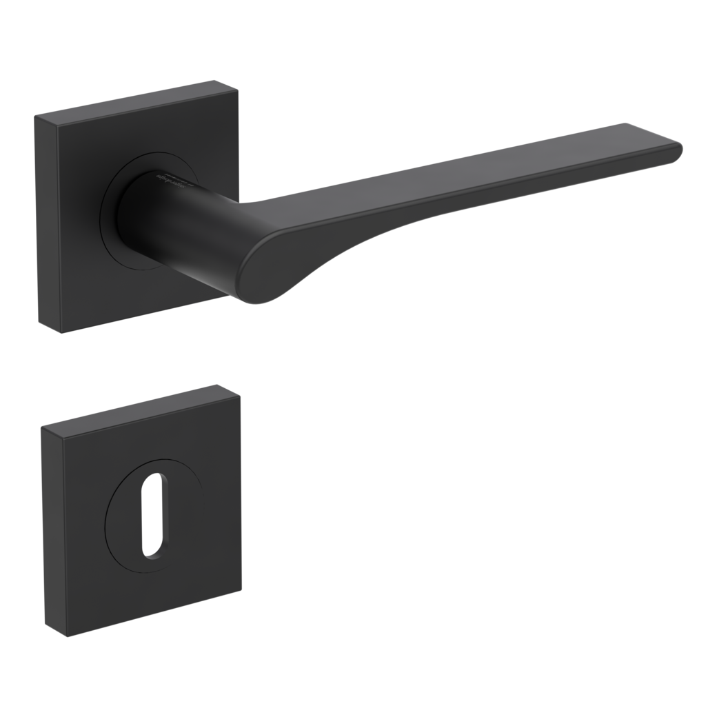 LEAF LIGHT door handle set Screw-on sys.GK4 straight-edged escut. Cipher bit graphite black