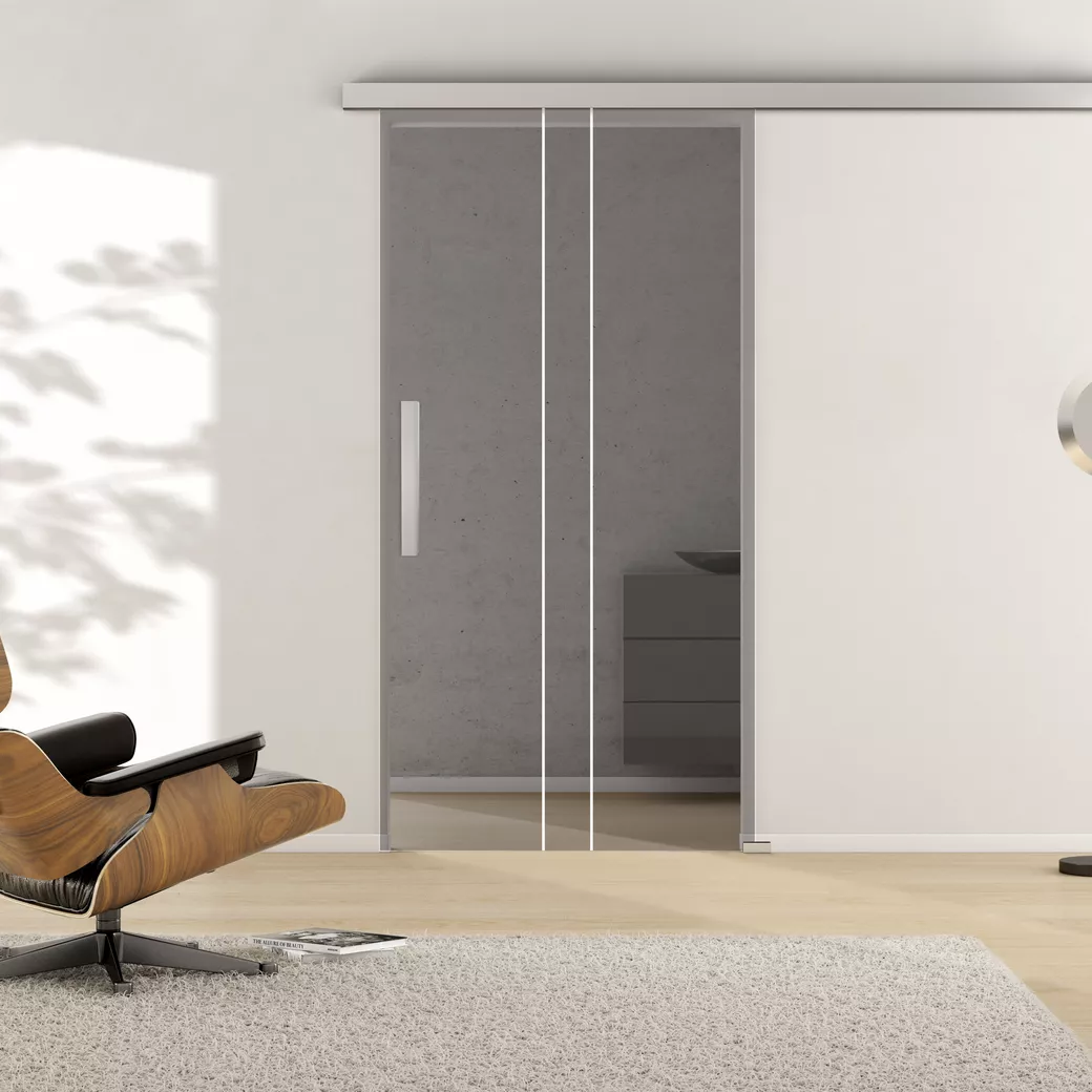 Glasschiebetür LINES 653 ESG MOON GREY klar 935x2058x8mm