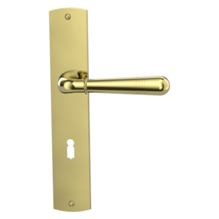 Product image long plate set FABIO mortice lock brass look deco screw Isolated product image in perfect product view shows the GRIFFWERK long plate set FABIO in the version mortice lock - brass look - deco screw