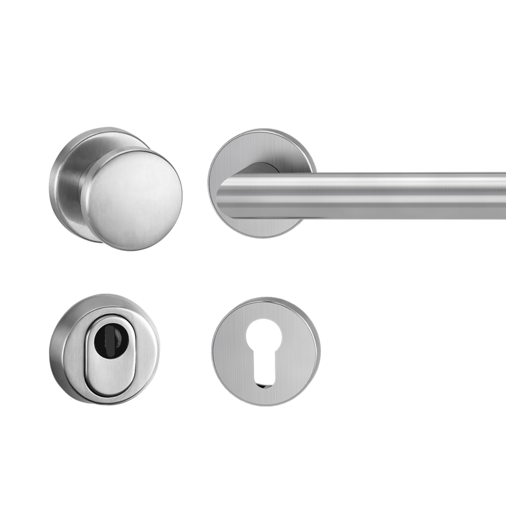 security rose set with knob R2 cylinder cover 38-50mm brushed steel handle LUCIA PROF
