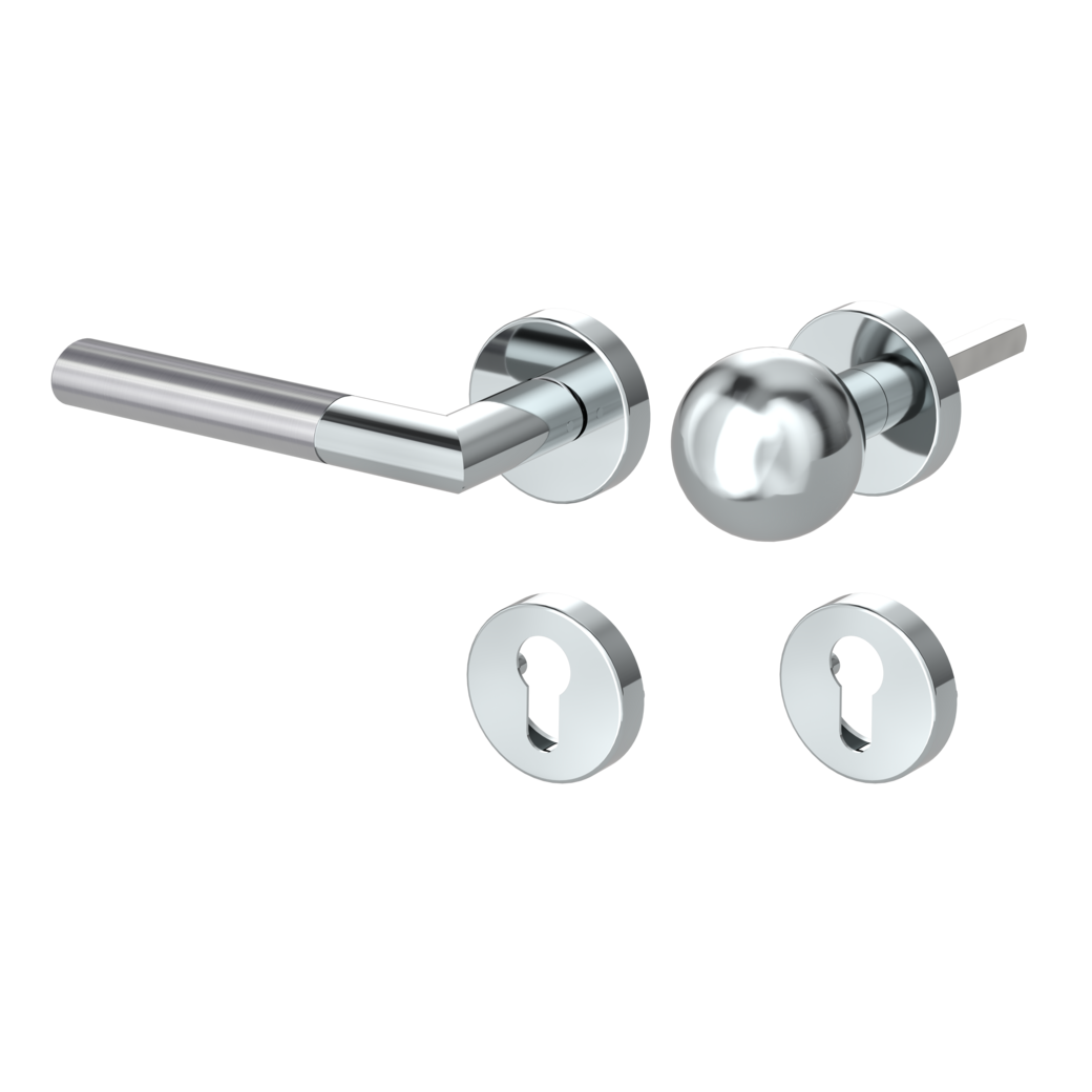 knob handle rose set ARICA clip on cl3 rose set round knob R4 polished/brushed steel L