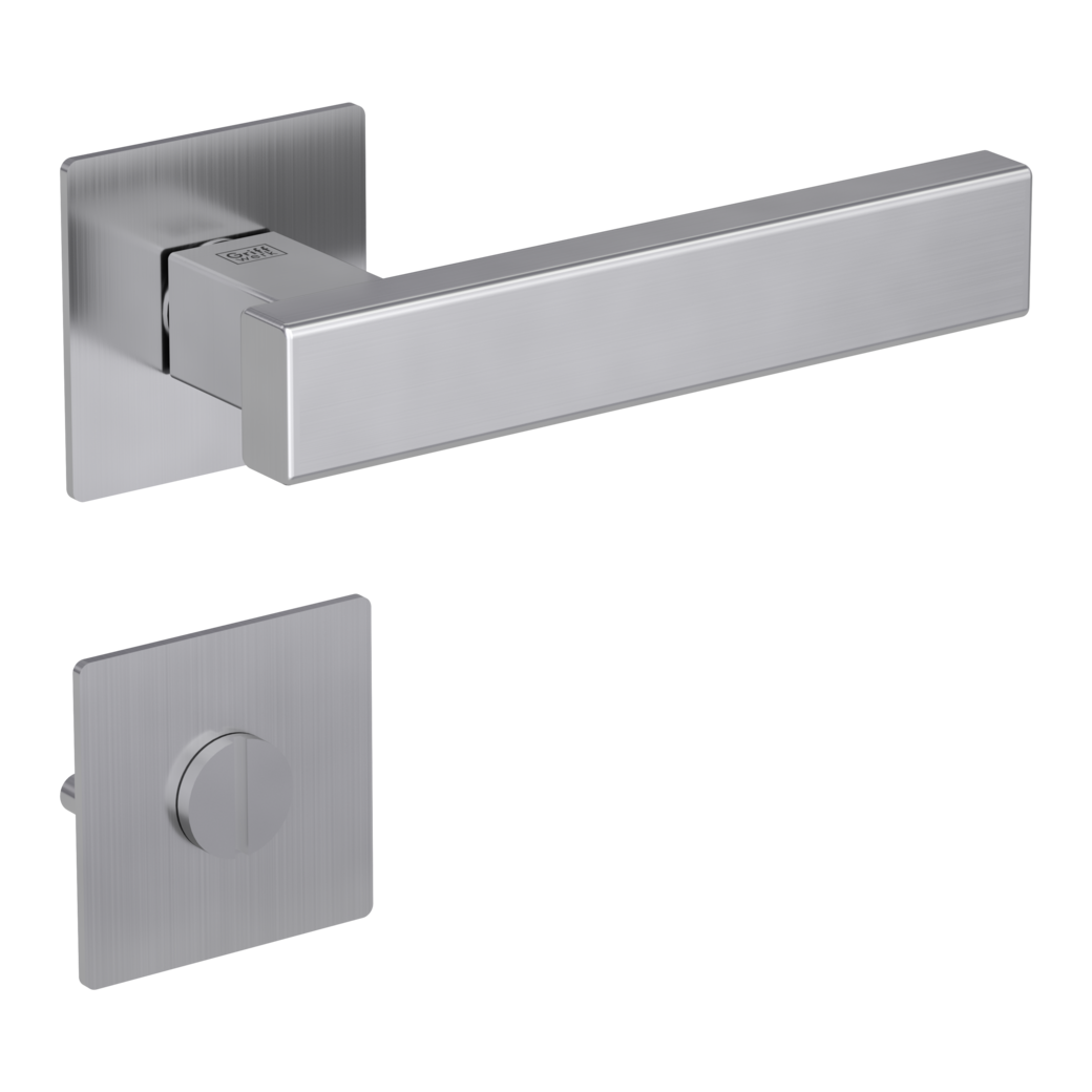 CUBICO PIATTA S QUATTRO door handle set Flat escutcheons straight-edged WC satin stainless steel