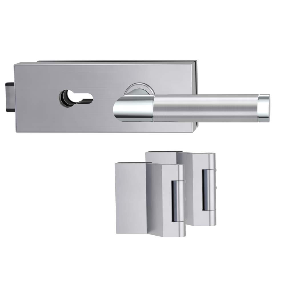 glass door lock set PURISTO S euro profile silent 3-part hinges CHRISTINA brushed steel