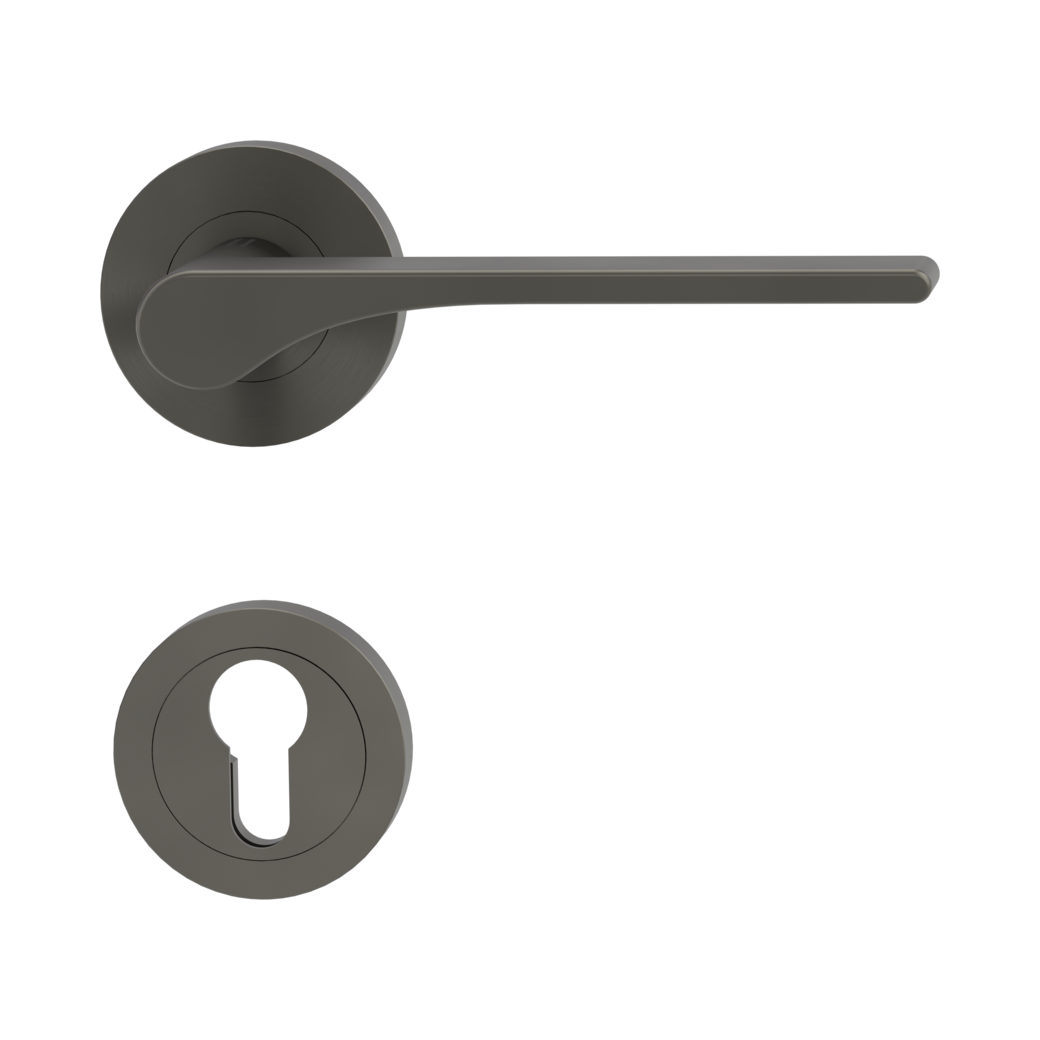 LEAF LIGHT door handle set Screw-on system GK4 round escutcheons Profile cylinder cashmere grey