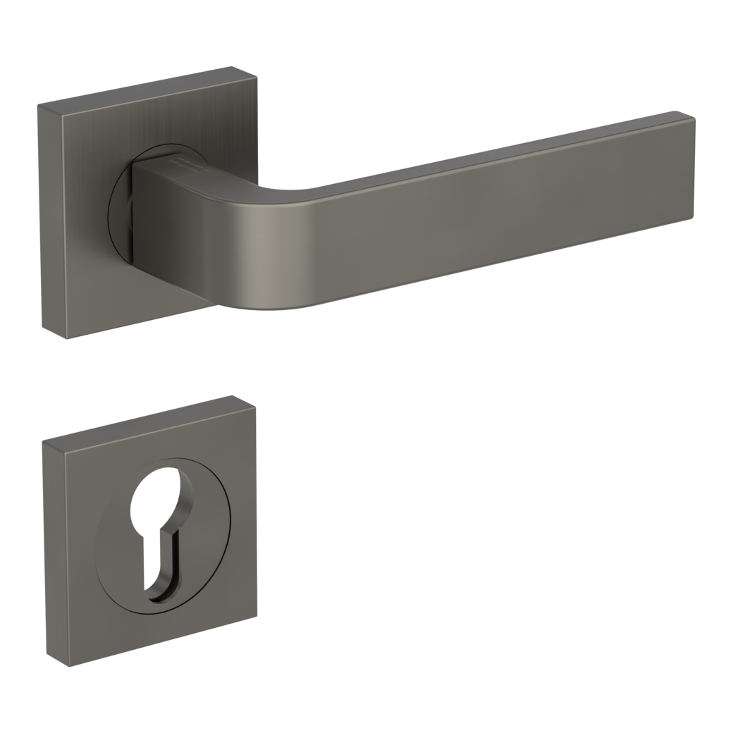 GRAPH door handle set Screw-on sys.GK4 straight-edged escut. Profile cylinder cashmere grey