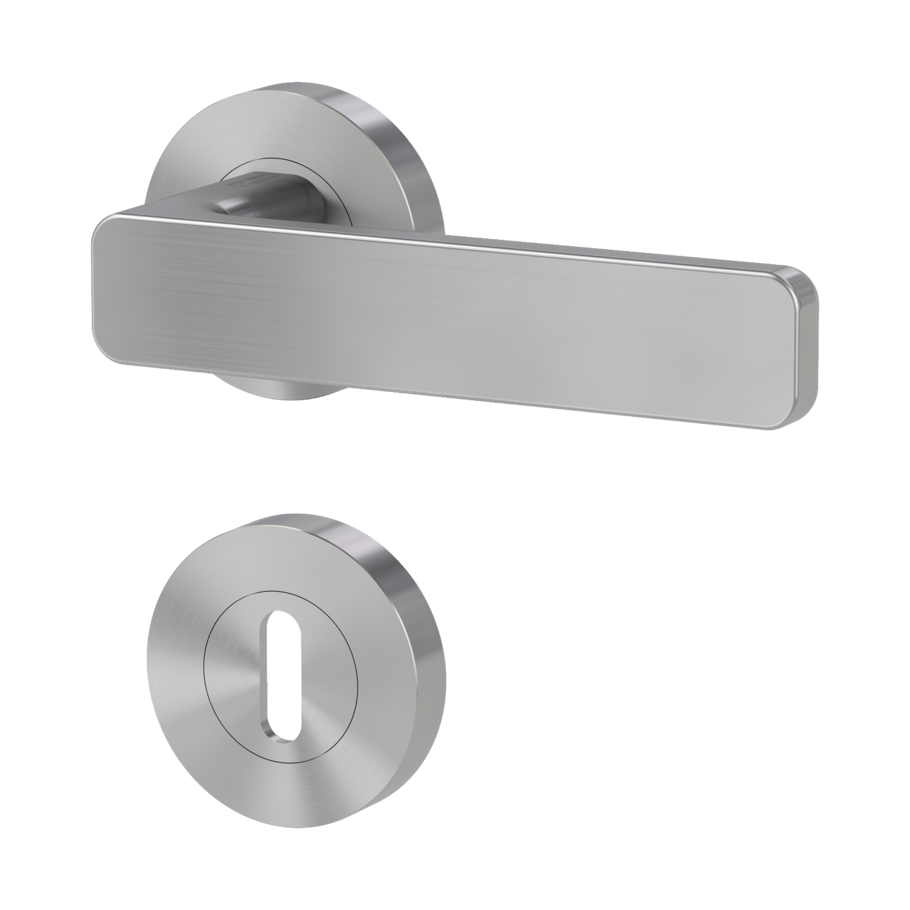 Isolated product image in the left-turned angle shows the GRIFFWERK rose set MINIMAL MODERN in the version mortice lock - velvet grey - screw on technique