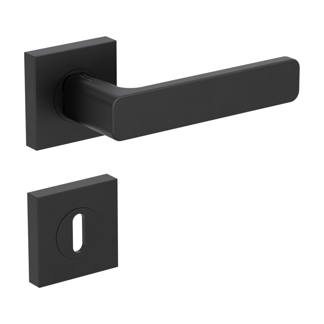 MINIMAL MODERN door handle set Screw-on sys.GK4 straight-edged escut. Cipher bit graphite black