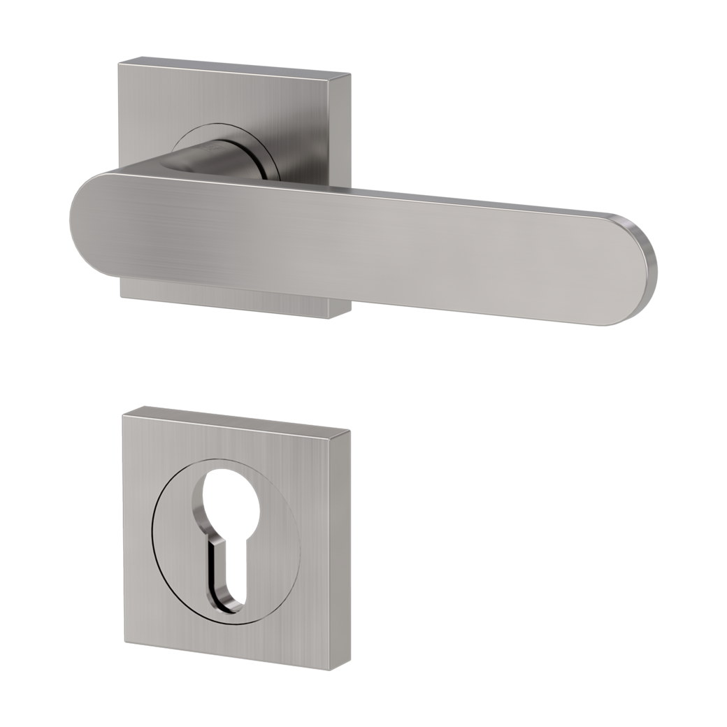 AVUS door handle set Screw-on sys.GK4 straight-edged escut. Profile cylinder velvet grey