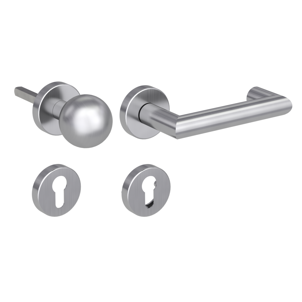 knob handle rose set LUCIA clip on panic rose set round knob R4 38-50mm brushed steel R