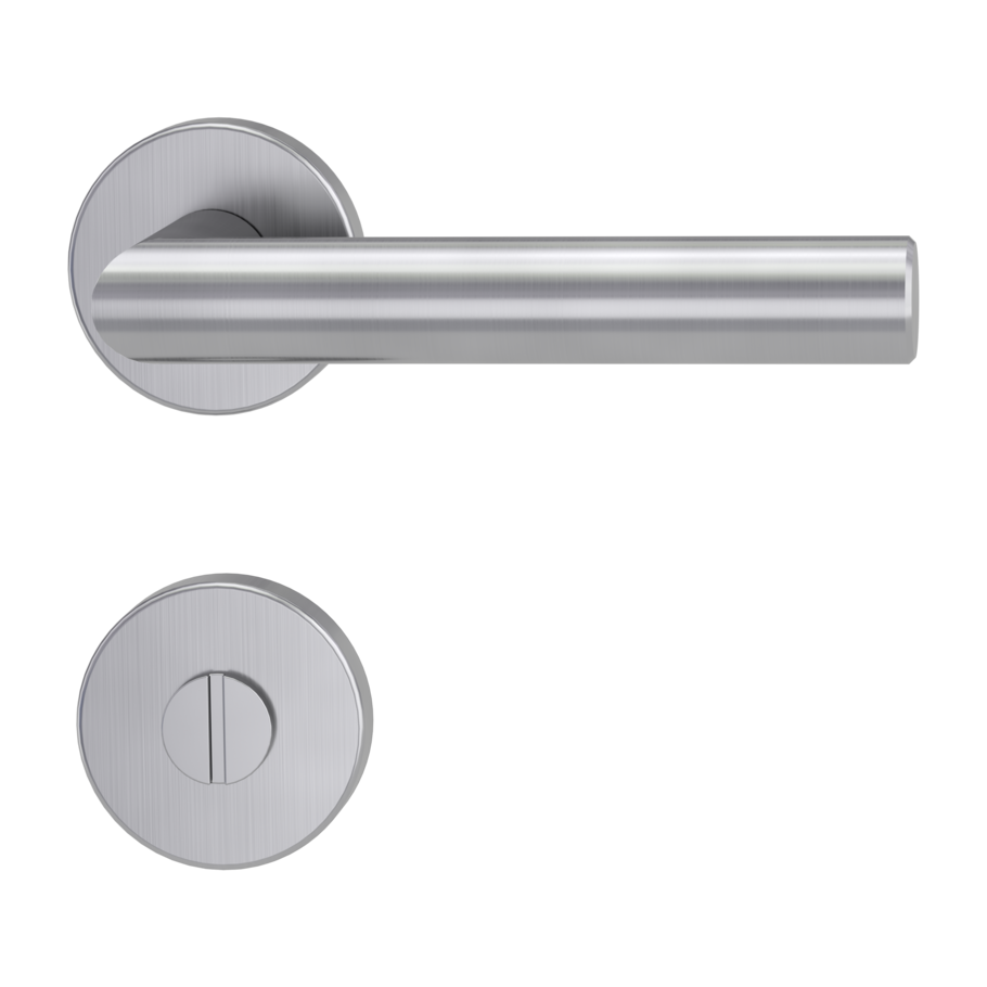 Isolated product image in perfect product view shows the GRIFFWERK rose set LORITA PIATTA S in the version turn and release - brushed steel - flat rose outside view