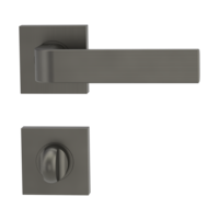 Freigestelltes Produktbild im idealen Blickwinkel fotografiert zeigt die GRIFFWERK Rosettengarnitur LUCIA PROF in der Ausführung WC-Schließer - Edelstahl matt - Schraubtechnik Innenansicht 
