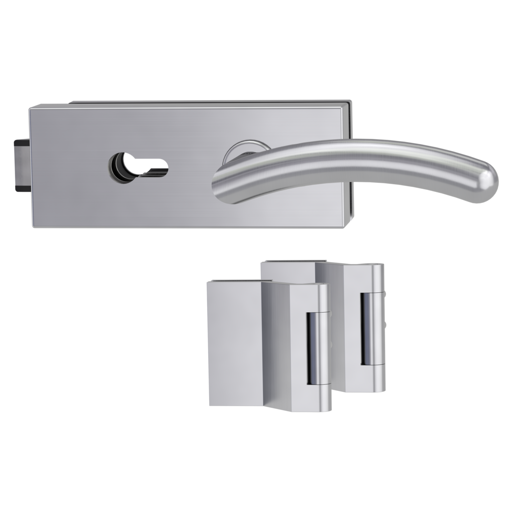 glass door lock set PURISTO S euro profile silent 3-part hinges SAVIA Schraub brushed steel