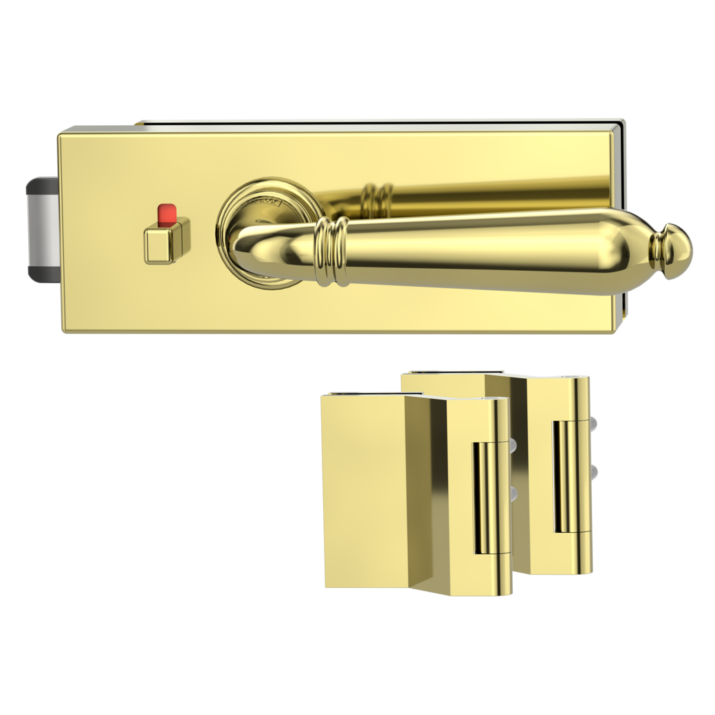 glass door lock set PURISTO S smart2lock silent 3-part hinges CAROLA brass look