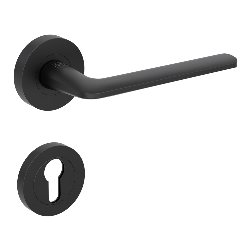 REMOTE door handle set Screw-on system GK4 round escutcheons Profile cylinder graphite black