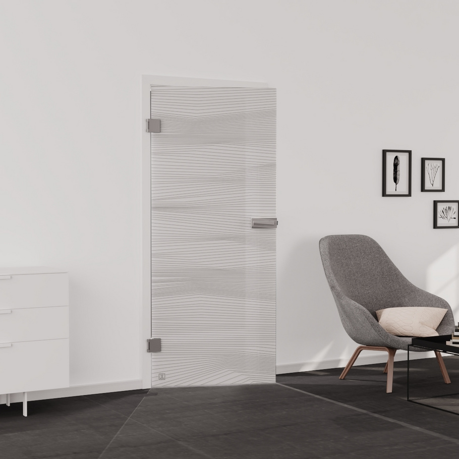 Ambient image in living situation illustrates the Jette Glass revolving door VISION in the version TSG PURE WHITE grey matt