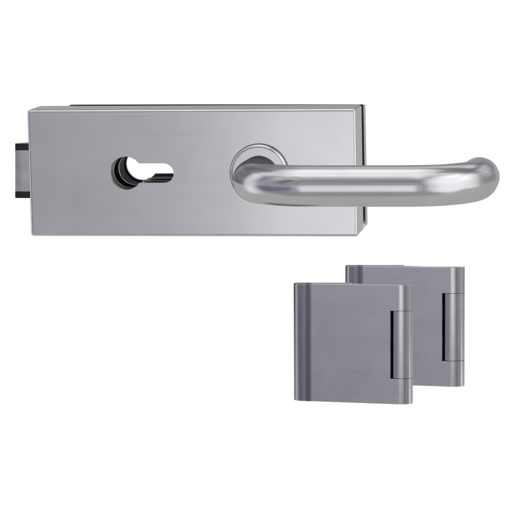 glass door lock set PURISTO S euro profile silent 3-part hinges ALESSIA brushed steel