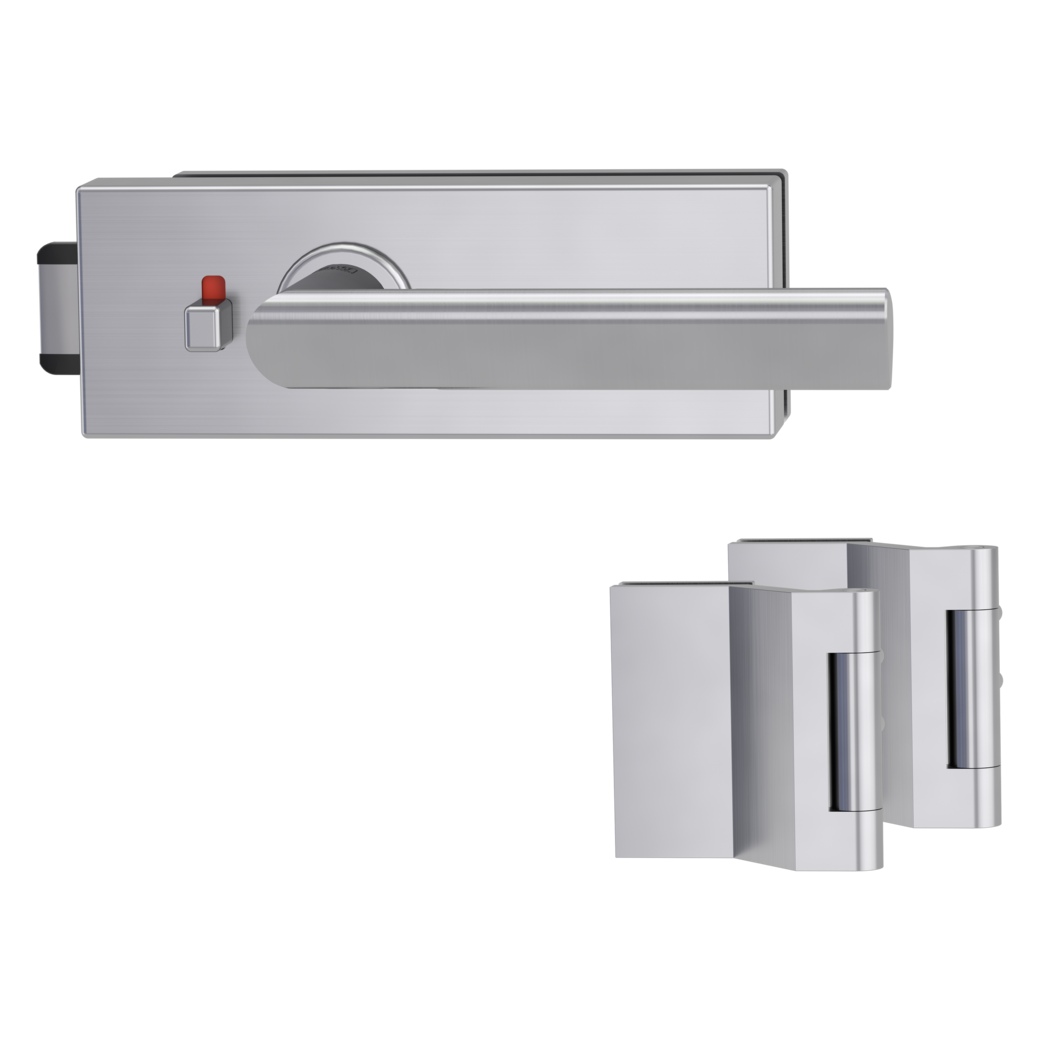 Jgo.Herrajes puerta de cristal PURISTO S smart2lock Silencioso bisagras 3-pzas TRI 134 Acero inoxidable mate