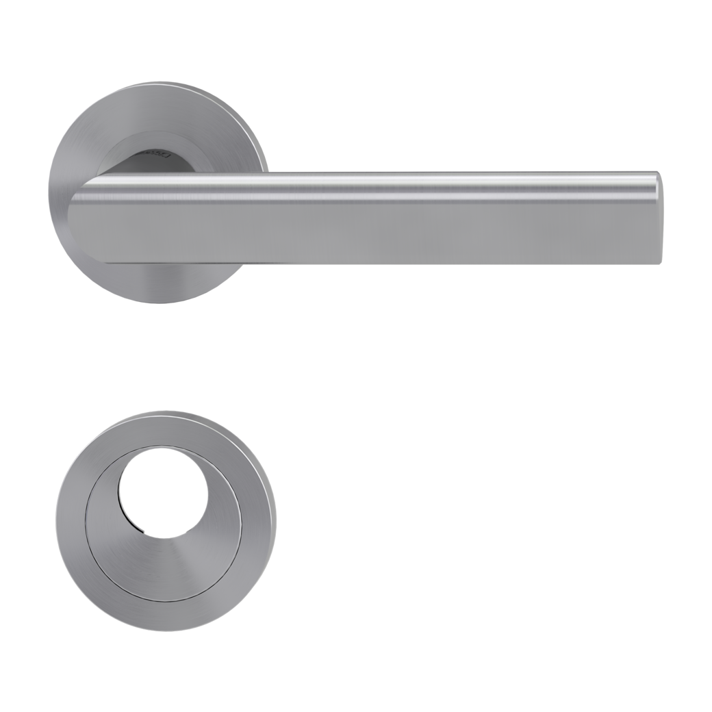 door handle set TRI 134 screw on cl3 rose set round swiss profile brushed steel