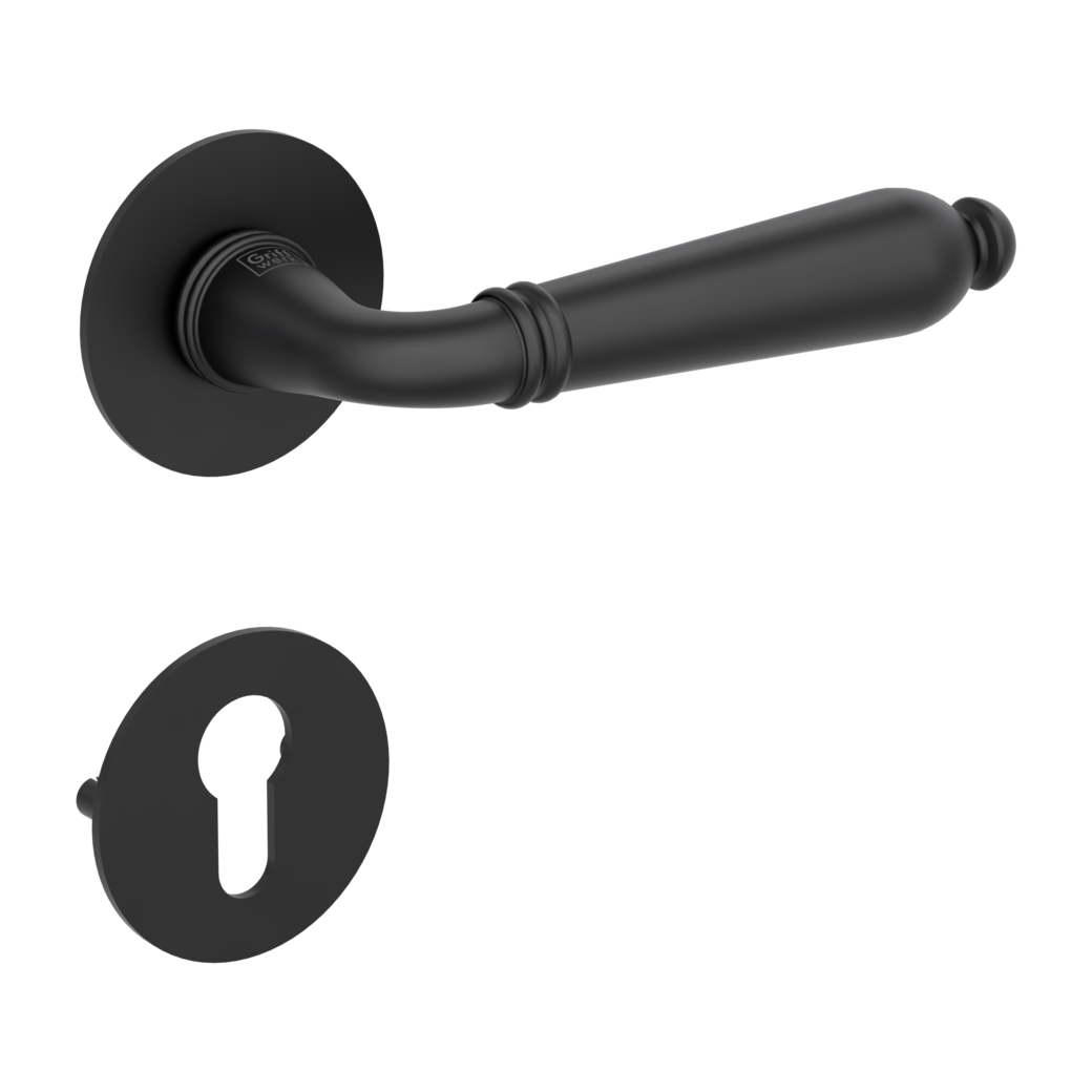 CAROLA PIATTA S door handle set Flat escutcheons round Profile cylinder graphite black