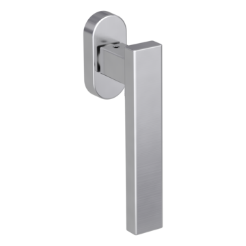 Silhouette product image in perfect product view shows the Griffwerk window handle CUBICO PIATTA S QUATTRO in the version unlockable, brushed steel