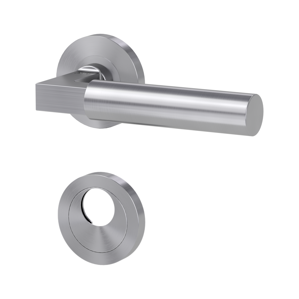 door handle set METRICO PROF screw on cl4 rose set round swiss profile brushed steel